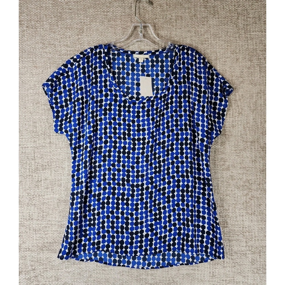 Pleione Dot Print Chiffon Tunic Blouse Womens S Blue Black Oversized NWT